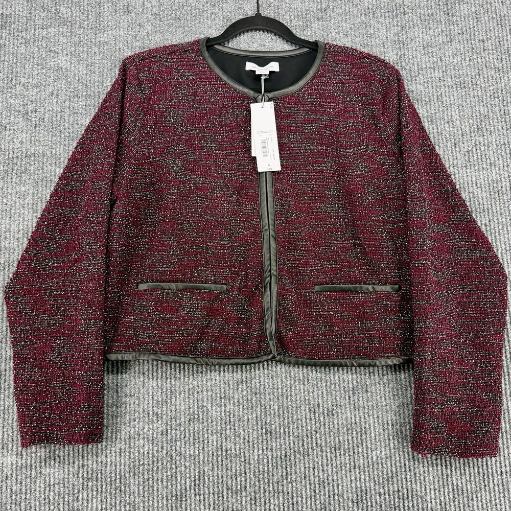 NWT Liz Claiborne‎ Tweed Jacket Women XL Burgundy Cropped Open Work